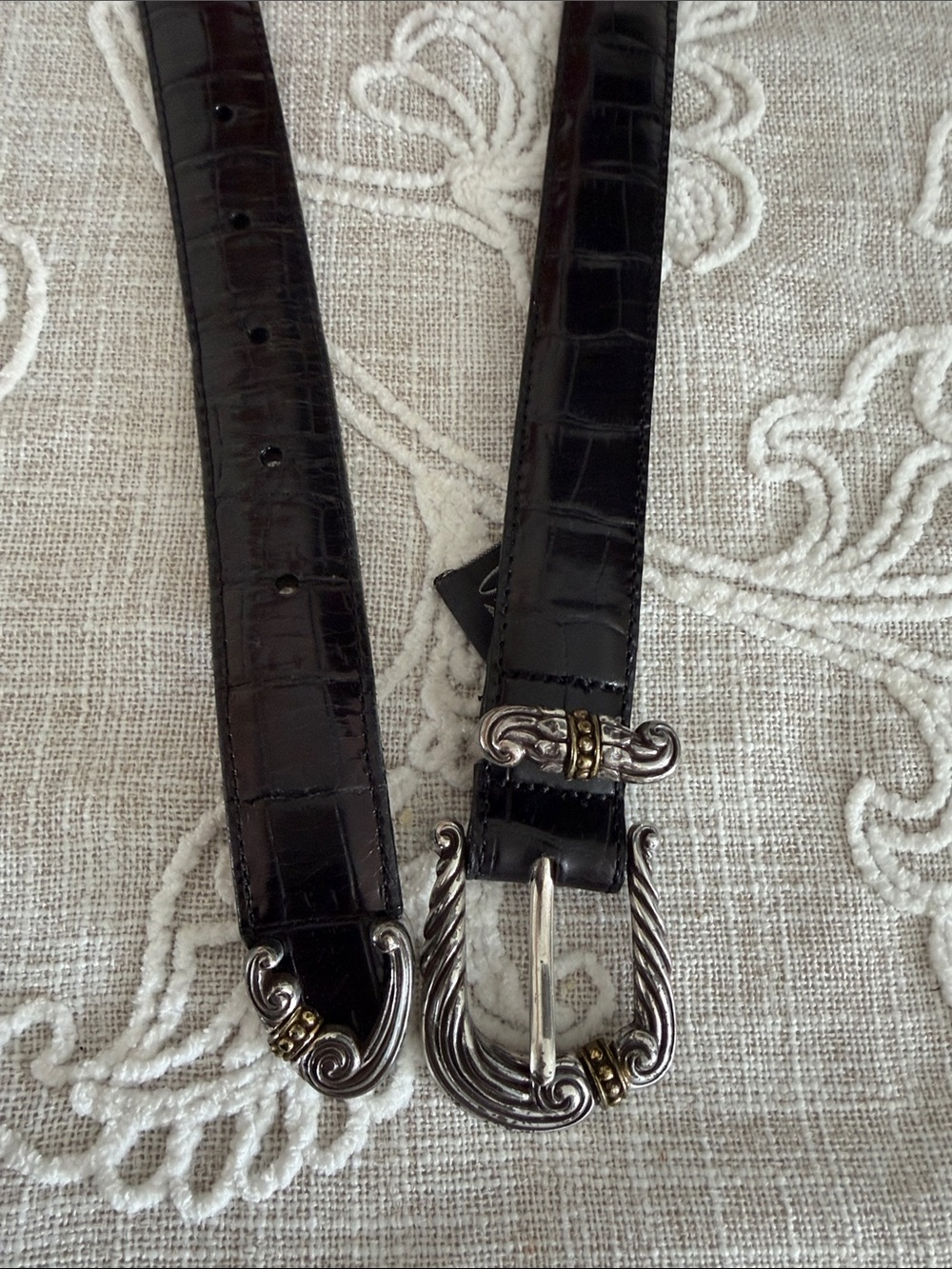 Brighton Black Croc-Embossed Leather Belt